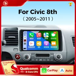 Car dvd Radio for Honda Civic 8th 2005-2011 Carplay Android Auto Qualcomm Car Stereo Multimedia Player 4G Wifi DSP 48EQ 2 Din