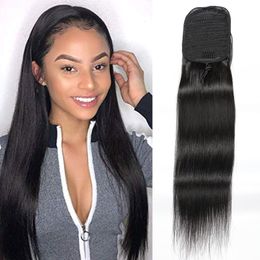 Straight Ponytails 100g/piece Brazilian Human Hair Extensions Silky Straight Pony Tail 8-24inch Natural Colour Jlofp