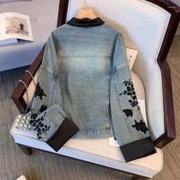 Women's Jackets 2024 Spring Hort Buckle Denim Coat Women Chinese Style Stand Collar Tops Fashion Bomber Jeans Jacket Female Outerwear B323