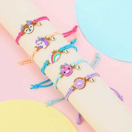 Jewelry Bangle 5 cute donuts rainbow bear butterfly charming elastic rope bracelet for girls to use as a friendship BFF gift for hair WX5.21