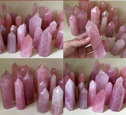 Natural Rose Quartz Pink Crystal Tower Arts Mineral Chakra Healing wandsReiki Energy stone sixsided Point magic wand rough polish9631711