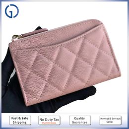 Top quailty card holders wallet zipper holder purse credit card coin pocket genuine leather caviar lambskin designer wallet gift box