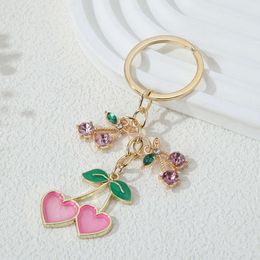 Handmade Cute Eanmel Keychains Lovely Hearts Cherry Fruit Plants Key Rings For Women Girls Handbag Accessories Diy Jewelry