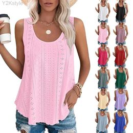 Women's Tanks 2024 Womens Tank Tops Sleeveless Eyelet Embroidery Scoop Neck Loose Fit Casual Summer Flowy