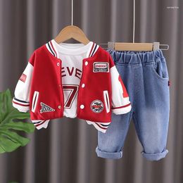 Clothing Sets 3PCS Kids Boutique Clothes 2024 Spring Autumn Baby Boys And Girls Patchwork Long Sleeve Cardigan Coats T-shirts Pants Outfit