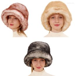 Berets Furry FauxFur Fisherman Hat Thick Warm Bucket Russian For Teens Adult Outdoor Activity Soft Po Dropship
