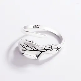 Cluster Rings Retro Leaves Branches Silver Colour Female Resizable Opening Ring For Women Fashion Jewellery Party Birthday Gift