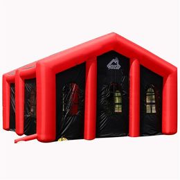 wholesale 9mLx9mWx4.5mH (30x30x15ft) white/red Pub Tent Inflatable wedding marquee pop up giant outdoor event tunnel bar house with blower for exhibition none lights