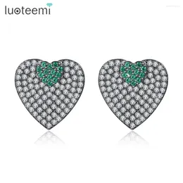 Stud Earrings LUOTEEMI Brand Heart For Women Fashion Jewelry Luxury CZ Stone Three Color Wedding Party Brinco Christmas Gift