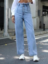 Women's Jeans Women Edge High Waist Loose Straight Denim Trousers Korean Fashion Casual Blue Wash Cotton Mom Baggy Bottoms