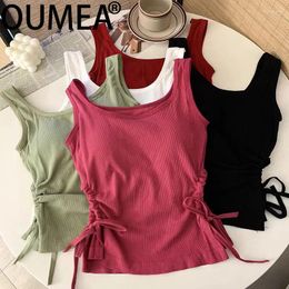 Women's Tanks OUMEA Women Knitting Crop Tank Tops Side Ruching Summer Sleeveless Sexy Sporty Slim Fit Bra Solid Colour