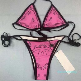 fashion beach bikini designer swimwear letter graphic print sexy halter backless neckline swimsuit two piece set