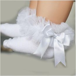 Kids Socks New Baby Girls Tutu Children Breathable Short Ankle Bow Sock Toddler Cotton Lace Ruffle Princess Mesh Drop Delivery Materni Otfow