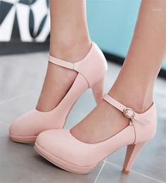 Women Shoes 2020 Fashion Platform Pumps Thin High Heels Mary Jane Dress Office Work Shoes Pink Black White Plus Size 41 42 4315186717