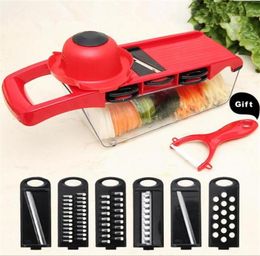 6 Blades Mandoline Slicer Vegetable Cutter Potato Onion Carrot Grater Chopper With Manual Peeler Colour Red Environment Friendly3049402276