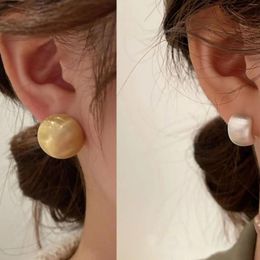 Stud Earrings Women Frosted Metal Square Earring Round Ball Female Simple Gold Silver Color Vintage Needle Jewelry