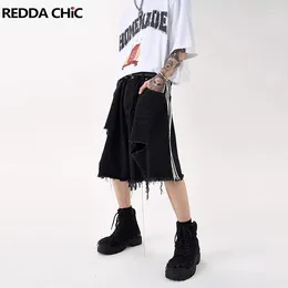 Men's Jeans REDDACHIC Side Bar Ripped Baggy Jorts For Men Edge Wide Leg Pants Torn Summer Denim Shorts Vintage Y2k Harajuku Streetwear