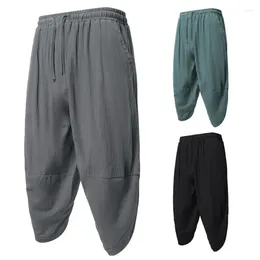 Men's Pants European Size Summer Foreign Trade Chinese Style Loose Tied Cotton And Linen Shorts Breathable Casual Capris For Men