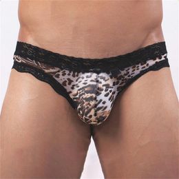 Underpants Funny Sexy Underwear Men's Traceless Briefs Lace Leopard Print Fashion Printed Male Panties Lingerie