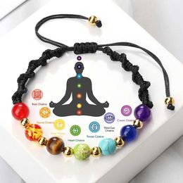 Bangle Spiritual Qi 7 Chakra Natural Stone Rope Weaving Yoga Therapy Gold Copper Beads and Bracelets Meditation Jewellery Q240522