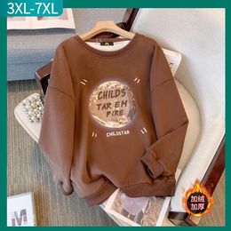 Women's Hoodies 2024 Ladies Autumn Winter Plus Size Tops For Women Large Long Sleeve Coffee Colour Print Sweatshirt Coat 3XL 4XL 5XL 6XL 7XL