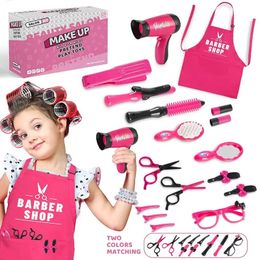 17pcs Girls Beauty Salon Set Pretend Play Hair Cutting Kit Hairdresser Toy With Hair Dryer Scissors Barber Apron And Stylin 240523