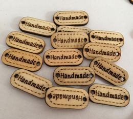 Handmade Tag Label Wooden Buttons Mini Oval Laser Engraved Handmade Wood Tags with 2 Holes for Crafts Sewing Clothing Decoration9608144
