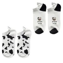 Women Socks Amosfun Trainer Womens 4-7 2 Pairs Cow Pattern Embroidery Low Cut Sock Animal Short Printing Anklet