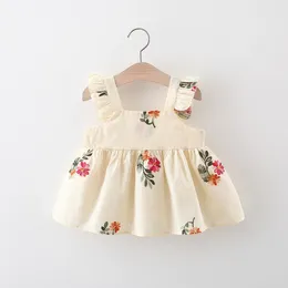 Girl Dresses Summer Dress For Baby Girls Little Flying Sleeve Halter Embroidery Flower Sweet Princess (Girls 0-3 Years Old)