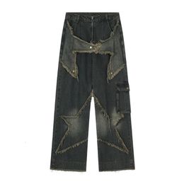 Женщины негабаритные звезды Эстетические джинсы Y2K Винтажные корейские брюки уличной одежды Широкие джинсы Grunge Джинсовые штаны Мужчины Одежда 240523