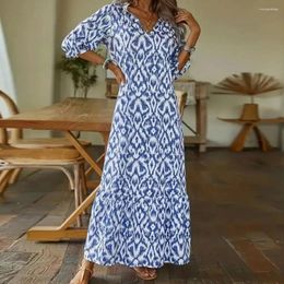 Casual Dresses Sweet Dress Stylish Women's V-neck Maxi Colourful Print Patchwork Loose Fit Ankle Length For Spring Fall Women