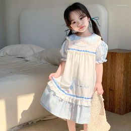 Girl Dresses French Short Sleeve Princess Dress For Girls Summer Baby Clothes Kids Lace Puffy Korean Cute