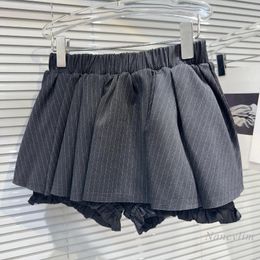 Skirts 2024 Summer Vertical Stripes Tree -like Lacework Anti-Exposure Underpants Short Skirt For Women