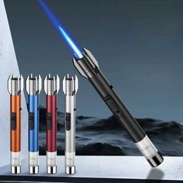 Lighters New type of lightsaber spray gun metal windproof turbine flashlight butane gas DC charging cigar lamp outdoor camping and barbecue tools Q240522