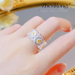 Cluster Rings Foydjew Italian Vintage Jewellery Silver Colour Daisy Flowers Simple Fashion Couple Opening Adjustable Ring For Women