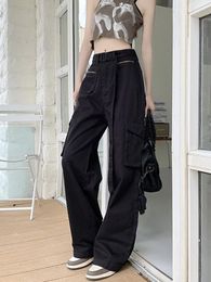 Women's Jeans Loose Streetwear Pants Women Black High Waist Big Pocket Trousers Ladies Autumn Fashion Wide Leg Woman Baggy Cargo Pant Denim