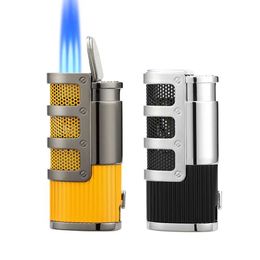 Lighters Luxury cigar lighter refillable with butane gas 3 torch jet flame windproof cigarette lighter W/cutting machine punch Q240522