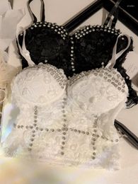 Women's Tanks Rhinestone Corset Top Bustier Party Shinny Tops To Wear Out Underbust Woman White