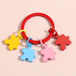 Cute Enamel Keychain Colourful Jigsaw Puzzle Ring Funny Key Chains For Women Men Handbag Pendant Accessorie DIY Jewellery Gifts