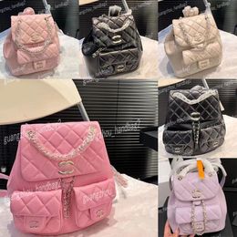 Designer Women Bag Fashion Backpack Solid Leather Bag Diamond Patterned Chain Bag Drawstring Leather Backpack Purple Pink Black White