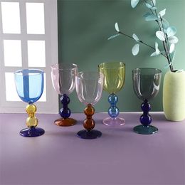 Creative Stained Glass Goblets Contrast Colour Wine Glasses Ins Style Simple Home Drink Cups 240522