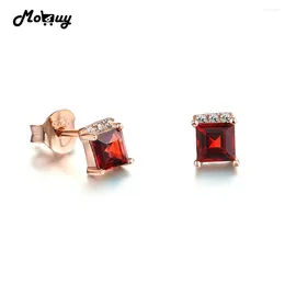 Stud Earrings MoBuy MBEI047 Trendy Style Square Natural Gemstone 4mm Garnet 925 Sterling Silver Rose Gold Plated Fine Jewelry