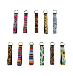 22 Designs Wristband Keychain Party Floral Printed Chain Neoprene Key Ring Wristlet Lanyard Wrist Strap Short Length Hand for Wome3648617