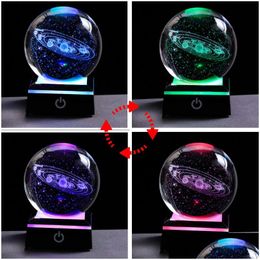 Novelty Items 80Mm K9 Crystal Ball Solar System Globe Astronomy Ornaments Gifts 3D Laser Engraved Sun With Led Light Base Drop Deliver Dhpvh