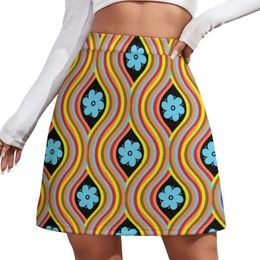 70S Retro Hippie A-line Skirt Bohemian Flower Power Street Style Casual Skirts Womens Trendy Mini Skirt Print Skort Clothes Gift 240510
