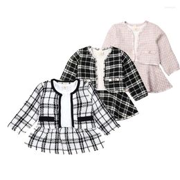 Clothing Sets Girls' Little Fragrance Set Autumn Small Plaid Coat White Long Sleeve Top Skirt 3PCS Suit Children's