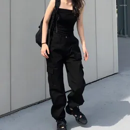 Women's Pants Cargo Vintage Baggy Wide Leg Sweatpants Women Y2K PantsDrawstring Streetwear High Waist Pockets Trousers Joggers Overalls