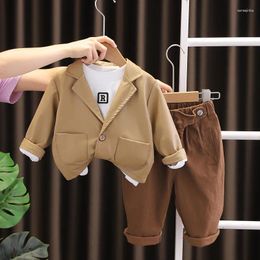 Clothing Sets Toddler Outfits 2024 Spring Autumn Baby Boy Clothes Solid Color PU Leather Suit T-shirts Pants Kids Set