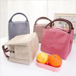 Storage Bags 22 Women Portable Lunch Bag Canvas Stripe Insulated Cooler Thermal Food Picnic Kids Box Tote