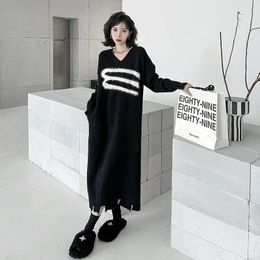 Casual Dresses Temperament Long Knit Dress Lazy Wind Sweater Coat Women Winter Clothes Sleeved Pullover